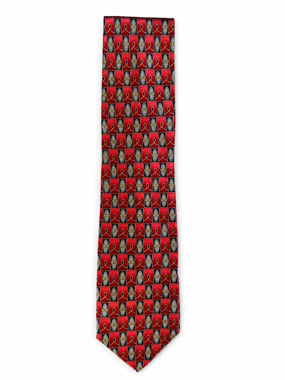 Como House Italy Vintage 100% Silk Tie Geometric Print Necktie Red Navy Gold